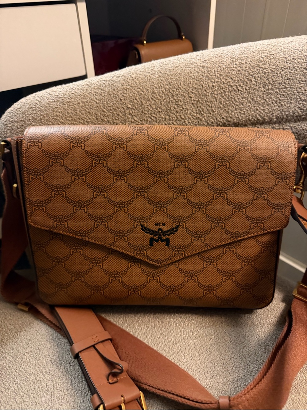 MCM Cognac Monogram Canvas Crossbody Bag